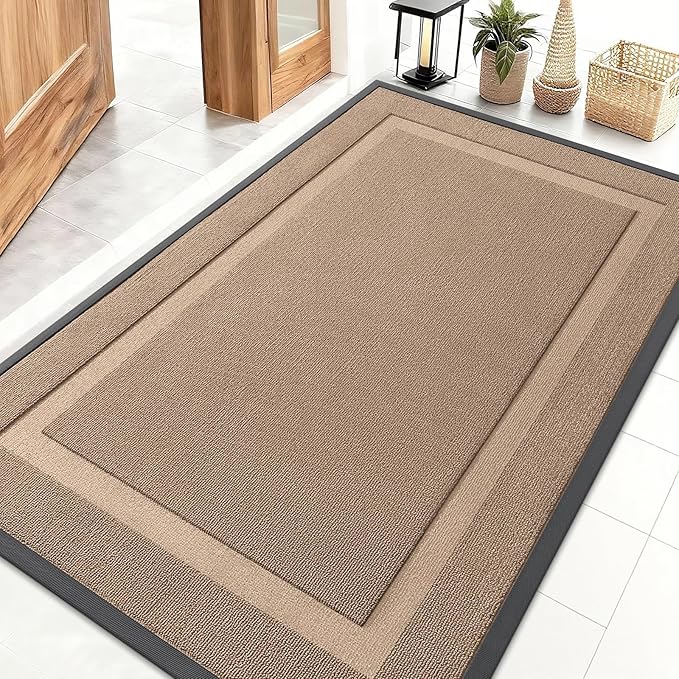 OLANLY Front Door Mat Indoor Outdoor Entrance, Waterproof All-Season, All-Weather Doormat, Sturdy Natural Rubber, Low Profile, Easy Clean Patio Porch Entryway Mat, 47x32, Mocha