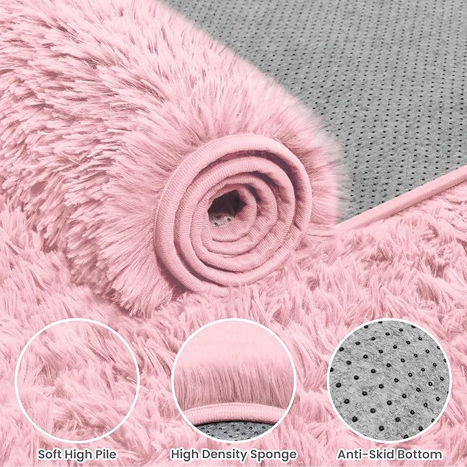 8x10 Area Rug for Living Room: Soft Fluffy Shag Pink Rugs for Bedroom, Non-Slip Large Fuzzy Plush Rug Indoor Floor Carpet for Nursery Kids Boys Girls Room, Dorms, Playroom, Modern Home Decor