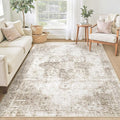 Area Rug 4x6 Washable Rug, Vintage Boho Medallion Rugs Non-Slip Soft Low Pile Distressed Rug Indoor Retro Carpet for Living Room Bedroom Dining Room Home Office (Taupe, 4'x6')