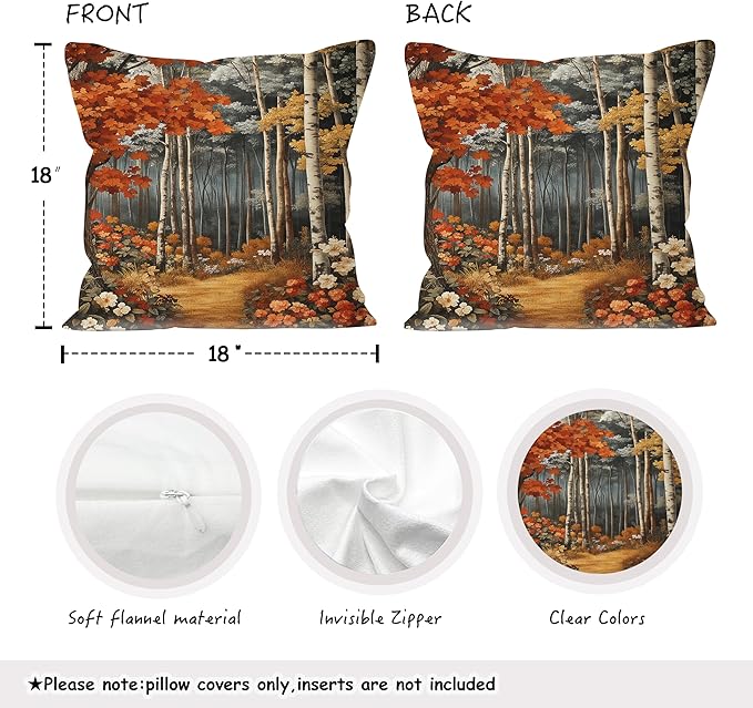 Rustic William Morris Inspired Autumn Forest Decor Throw Pillow Covers 18x18, Vintage Botanical Nature Decorative Throw Pillow Covers for Home Bedroom Living Room