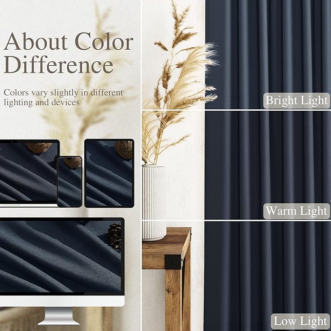 Nanspring Vintage Blue Linen Curtains 102 Inches Long Rod Pocket Back Tab Drapes 2 Panels Set for Living Room Light Filtering Semi Sheer Vintage Blue Curtain 102 Length for Patio Door Bedroom 52x102