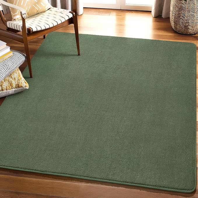 Amearea 4x4 Square Area Rugs for Bedroom Living Room, Sage Green Thickened Memory Foam Rug, Fluffy Indoor Washable Rug Non Slip Minimalist Carpet for Entryway Kids Boys Girls Dorm Nursery Room Decor