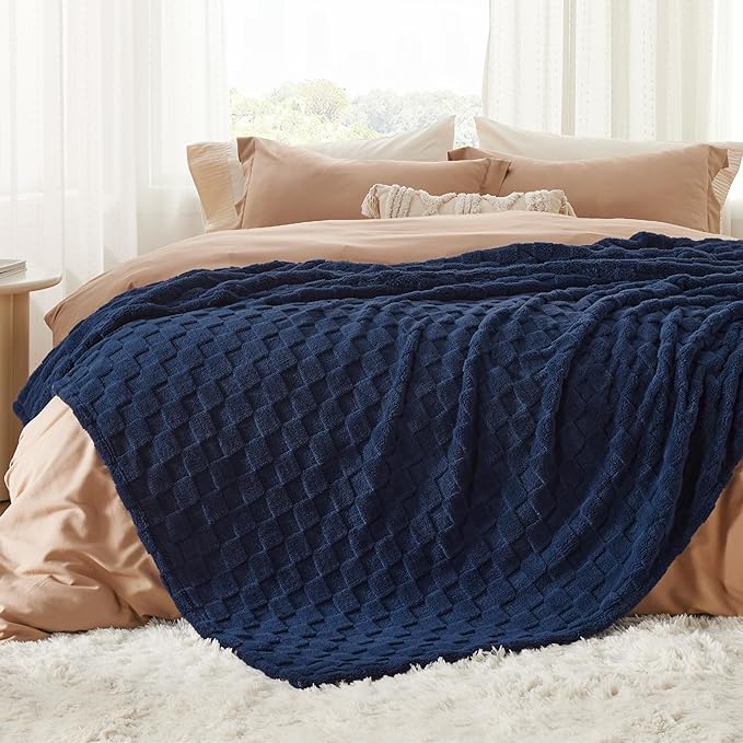 Bedsure GentleSoft Blankets Queen Size for Bed - Super Soft Cozy Blanket for Kids Girls, Large Fuzzy Fleece Throw for Bedroom Decor, Navy, 90x90 Inches