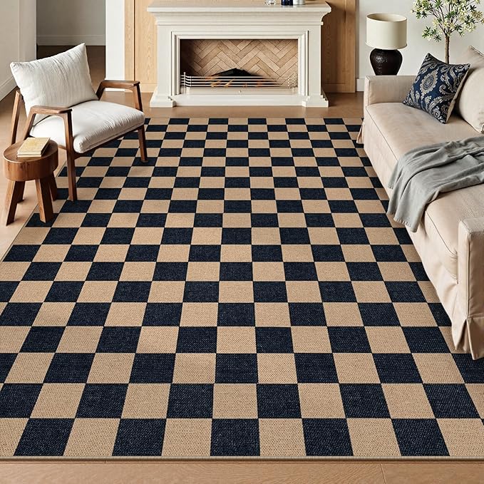 Lahome Colette Checkered Easy Jute Rug, 9x12 Area Rug for Living Room Indoor Outdoor Carpet, Farmhouse Neutral Non Slip Non Shedding Stain Resistance Floor Carpet for Patio Dining Room Backyard