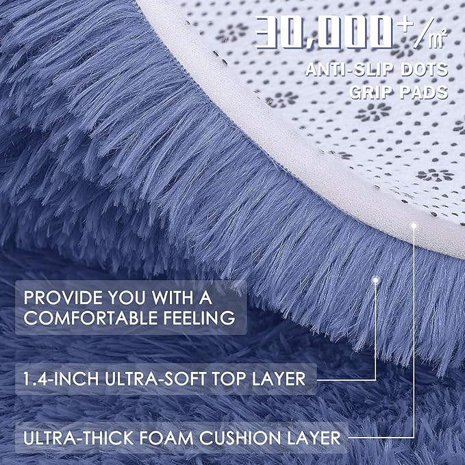 OLANLY 2x4 Machine Washable Runner Rugs for Hallway, Soft Fluffy Shaggy Bedside Rugs for Bedroom, Living Room, Indoor Floor Carpet for Kids Girls and Boys, Home Decor Aesthetic, Denim Blue