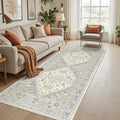 3x8 Runner Rug Non Slip Washable for Entryway, Front Porch, Vintage Hallway Runner for Laundry Room, Bedroom, Stain Resistant Thin Indoor Kitchen Mats for Floor(Beige,3'x8')