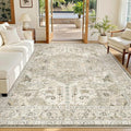 Madane 6x9 Area Rugs for Living Room, Stain Resistant Washable Rugs, Non-Slip Backing Area Rug, Vintage Home Decor Rug for Bedroom (Ivory/Brown, 6'x9')
