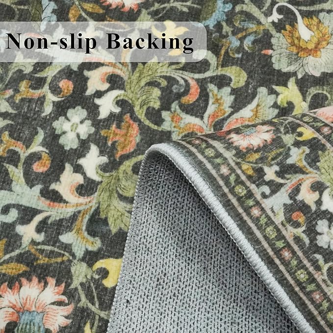 3x6 Washable Hallway Area Rugs: Vintage Floral Entryway Kitchen Runner Rug Ultra Soft Anti-Slip Beside Carpet Indoor Farmhouse Floor Mat for Bathroom Living Room Bedroom Durable Doormat(3x6,Green)