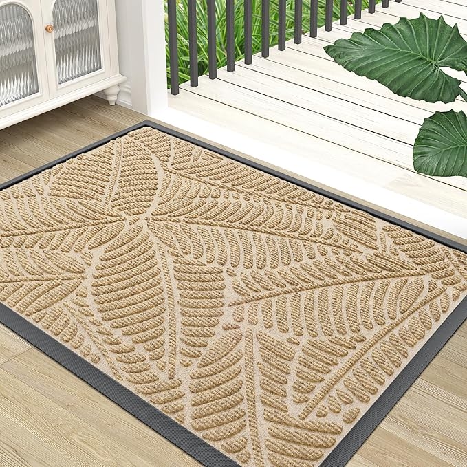Colorxy Waterproof Doormat, Sturdy Natural Rubber Front Indoor Mat, Non Slip Low Profile Indoor Outdoor Door Mats, Stain and Fade Resistant Floor Mat, Easy Clean Patio Entrance Mat, 59''x20'', Beige