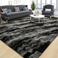 Tepook Soft Fluffy Rugs for Bedroom, 4x6 Area Rug for Living Room, Modern Shaggy Room Rug for Kids Boys Girls, Plush Throw Rugs Indoor Nursery Home Decor Rug with Non-Slip Bottom, Black Grey