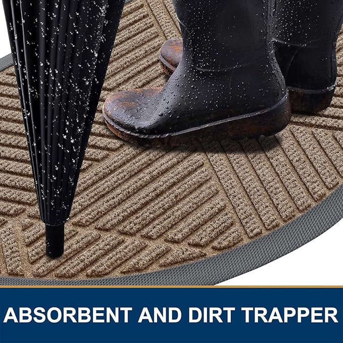 Smiry Half Circle Front Door Mat Outside Entrance, Heavy Duty Sturdy Natural Rubber Doormat, Trap Dirt and Moisture, Low Profile Mats for Indoor Outdoor Entry, Irregular Triangle (29.5x17, Brown)
