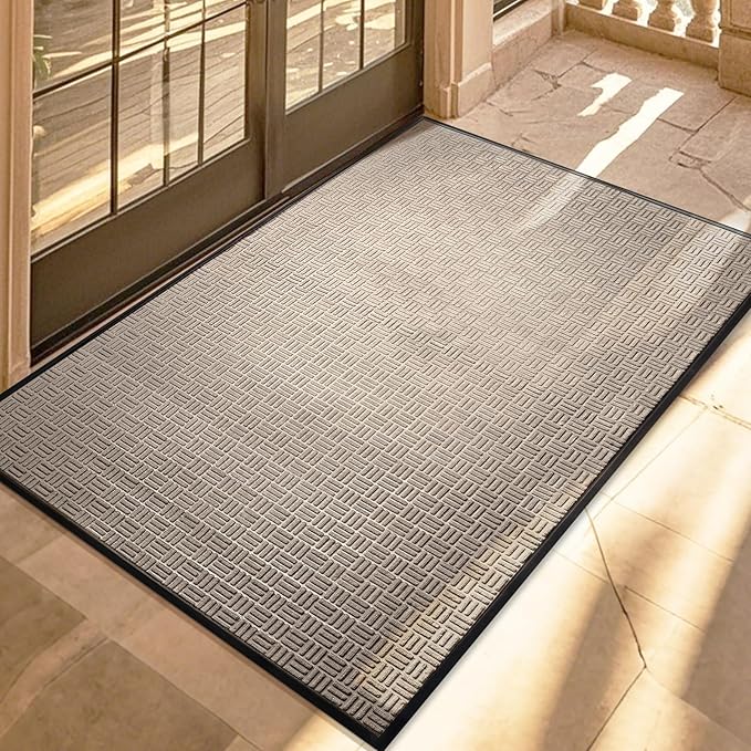 Mibao Front Door Mat, Heavy Duty Durable Welcome Mat for Outdoor Indoor, Dirt Trapper Waterproof Super Absorbent Door Mat for Entryway Outside Patio Porch, 73" x 46", Beige