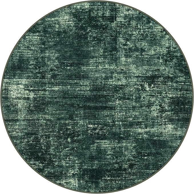IOHOUZE Round Area Rug 3 Ft Circle Entryway Rugs Round Washable Door Mat Indoor Entrance, Non Slip Circle Front Door Rug, Printed Abstract Faux Wool Floor Carpet for Foyer Porch Sink, Dark Green