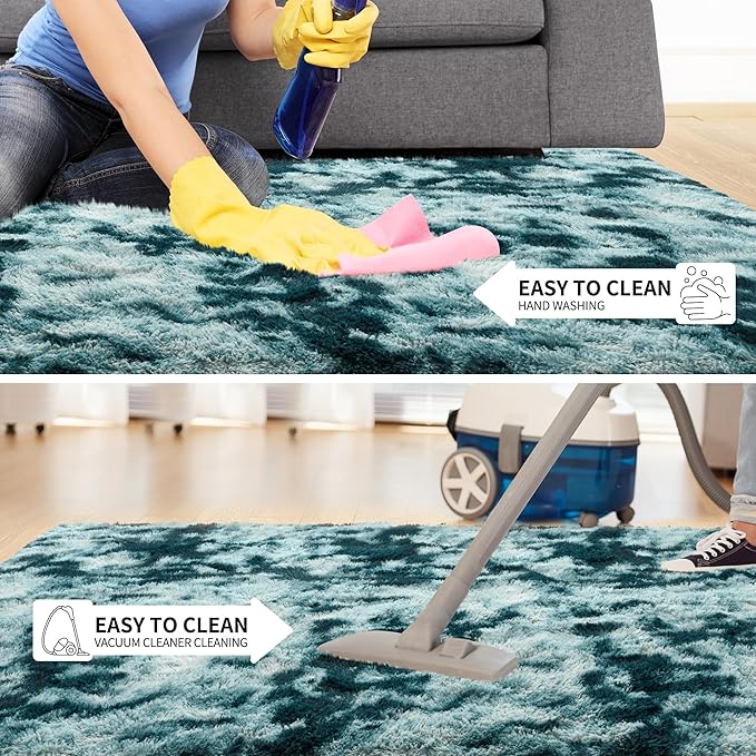 Tepook Fluffy Large Rugs for Living Room, Area Rug 6x9 Soft Carpet for Bedroom, Modern Shaggy Rug for Kids Boys Girls, Plush Indoor Nursery Home Decor Rug with Non-Slip Bottom, Peacock Blue