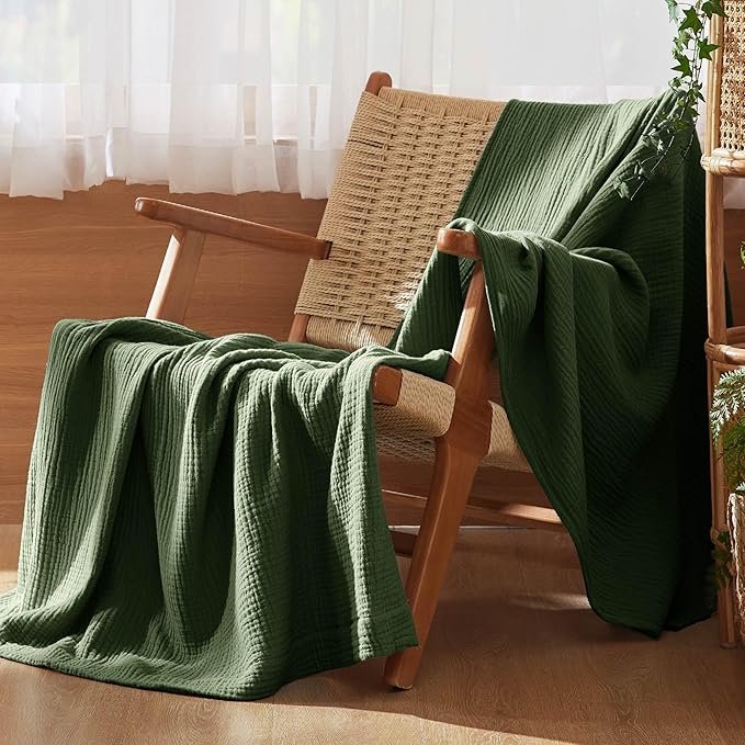 Bedsure 100% Cotton Muslin Blanket King Size for Bed - 4-Layer Breathable and Lightweight Thin Soft Summer Gauze Muslin Blanket for Adults, Olive Green, 108x90 Inches