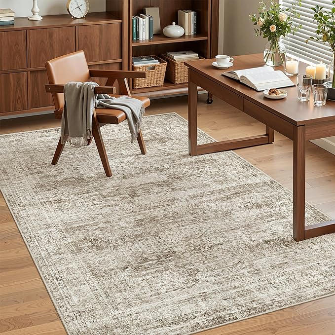 Area Rugs 4x6 for Living Room, Vintage Washable Rugs for Dining Room, Kitchen, Non-Slip Area Rug Brown