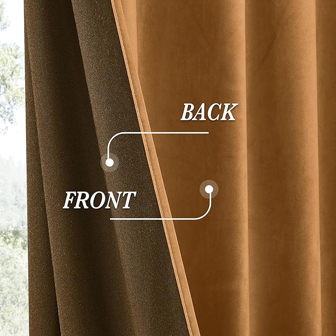 RYB HOME Luxurious Bronze Velvet Curtain Panels for Living Room Bedroom, Heavy Duty Thermal Insulated Floor-Length Velvet Drapes with Hook Belt for Vintage Decor, 52" W x L90 L, 2 Panels Set