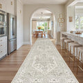 Madane Hallway Runner Rug 3x16 - Vintage Non Slip Washable 16ft Kitchen Runner for Entrance Soft Long Carpet Runners for Living Room Bathroom Low Pile Floor Mat for Bedroom Dining Room, Beige/Brown