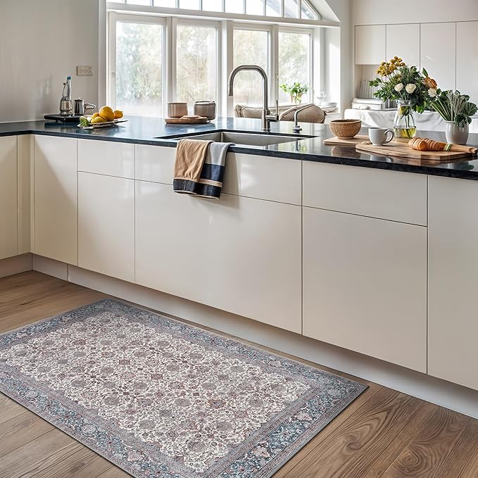 Area Rug 3 x 5 ft Polyester, Machine Washable, Non-Slip Backing