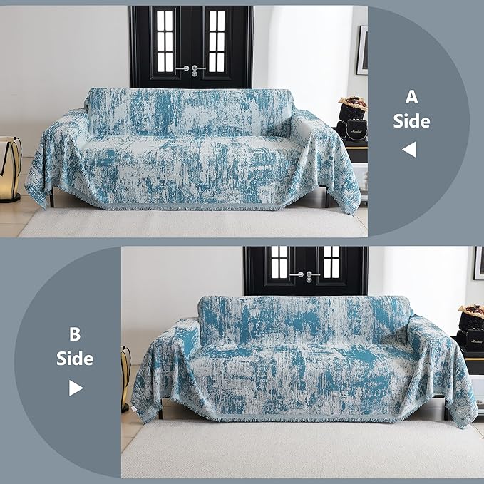 MYSKY HOME Boho Couch Cover for Dogs Washable Sage Abstract Couch Sofa Protector for Cats Pets Friendly Chenille Geometric Sofa Covers Soft Durable Farmhouse Sofa Slipcovers, 71" X102"