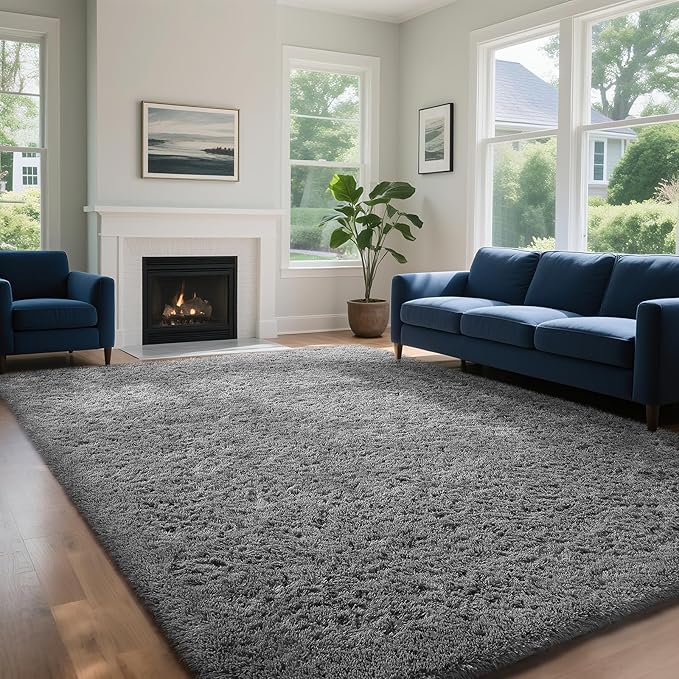 Ophanie 7x10 Area Rugs for Living Room, Upgrade Non-Slip Fluffy Soft Large Shag Bedroom Carpet, Grey Big Indoor Thick Nursery Rug, Gray Carpets for Boy and Girls Room Dorm Home Decor Aesthetic