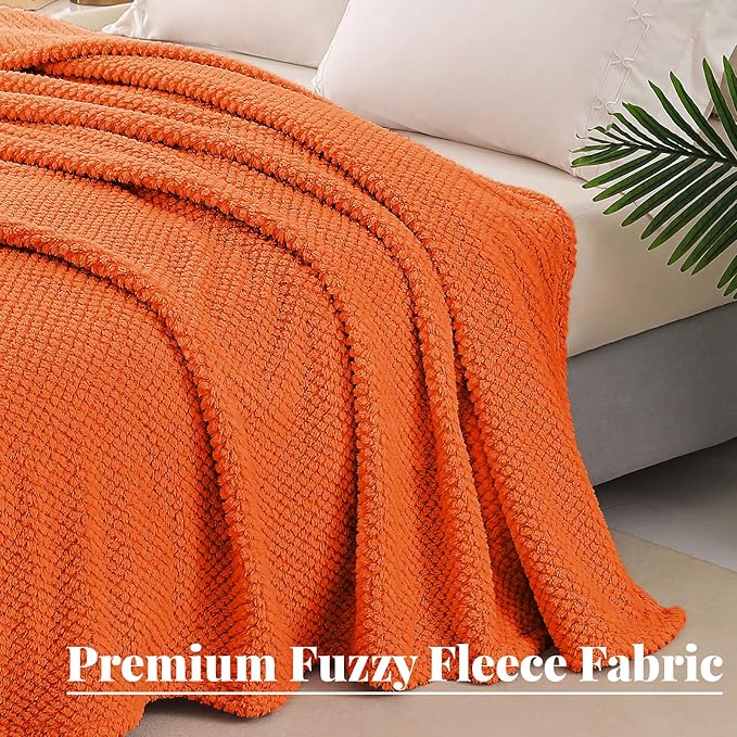 Whale Flotilla King Size Fuzzy Fleece Blanket, Fluffy Warm Soft Jacquard Bed Blankets for All Season, Lightweight and Cozy, 90x104 Inch, Burnt Orange