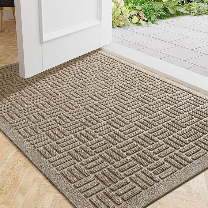 Mibao Front Door Mat Indoor Outdoor Entrance, Dirt Trapping Waterproof All-Season, All-Weather Doormat, Non-Slip Durable Natural Rubber Low Profile Easy Clean Patio Entrance Mat, 47" x 31.5", Beige