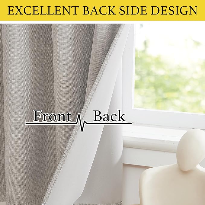 NICETOWN Linen Curtain Valances for Living Room 30 inch Length 2 Panels, Grommet Top Light Blocking Room Darkening Curtains Thermal Insulated Window Tiers for Barhtoom Window, Angora, W50 x L30