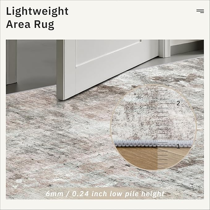 Abstract Rug 8x10 Large Living Room Rugs Neutral Modern Washable Area Rugs for Bedroom Dining Room Non-Slip Stain Resistant Foldable Thin Rug Grey Pink