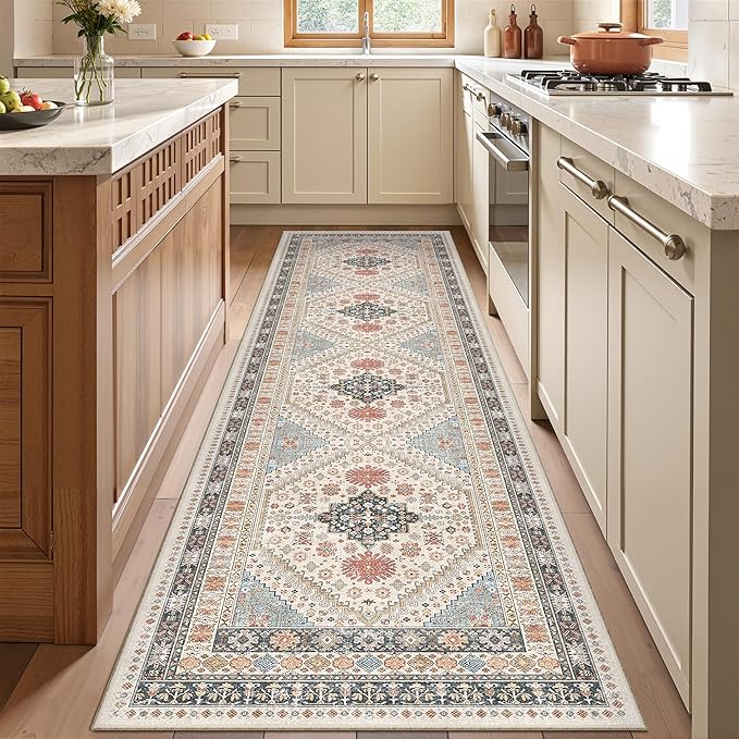 Runner Rug 2x8 Runners for Hallways Non Slip Washable, Vintage Hallway Runner Rugs for Living Room, Low Pile Soft Hallway Rug for Kitchen Bedroom Laundry Room Rug(Blue/Red/Multi,2'x8')