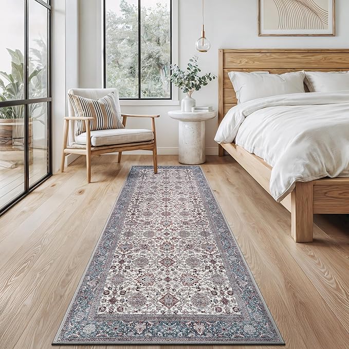 Machine Washable Runner Rug, 2.5 x 7 ft, Non-Slip Polyester