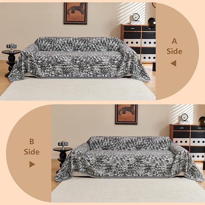 MYSKY HOME Couch Covers for 3 Cushion Couch Sofa, Chenille L Shape Sectional Couch Cover - Pet-Friendly, Machine Washable, Non-Slip Sofa Protector for Dogs, Kids, 71"x118", Grey Blur Mottling