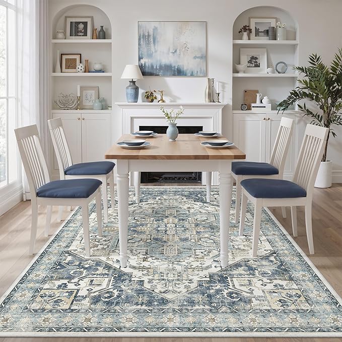 zesthome 5x7 Washable Rug-Stain Resistant Area Rugs for Living Room, Ultra-Thin Vintage Rugs, Non-Slip Backing Rug, Low Pile Large Area Rug, Boho Home Decor