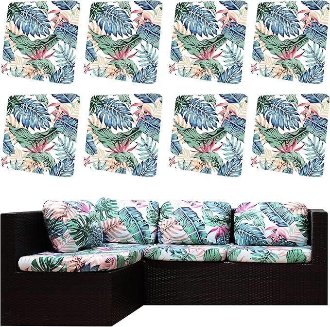 8Pcs Outdoor Cushion Covers, Patio Cushion Covers,Stretch Elastic Slipcovers, Replacement Washable & Reusable Furniture Protector for Patio Couch(Tropical Style,Cover Only)