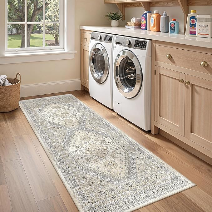 zesthome 2x6 Runner Rug for Hallways, Machine Washable Rug, Non Slip Vintage Low Pile Runners, Stain Resistant Runners for Entryway, Kitchen, Bathroom, Laundry Room, Corridor