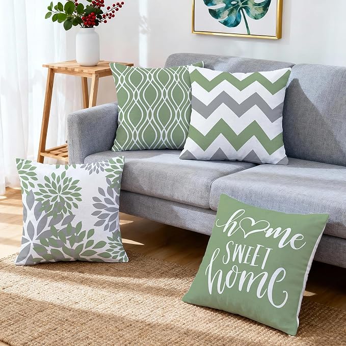 Hexagram Geometric Sage Green Pillow Covers 18x18 Set of 4, Decorative Outdoor Boho Modern Throw Pillow Covers, Home Sweet Home Farmhouse Cushion Case for Couch Sofa Bedroom Indoor Decor(No Insert)