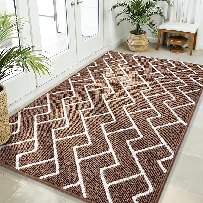 OLANLY Front Door Mat, Non-Slip Rubber Backing, Dirt Resistant and Absorbent, Washable, Easy to Clean Low-Profile Indoor Doormat for Back Door, Entryway, Inside Entrance, 59x35, Coffee