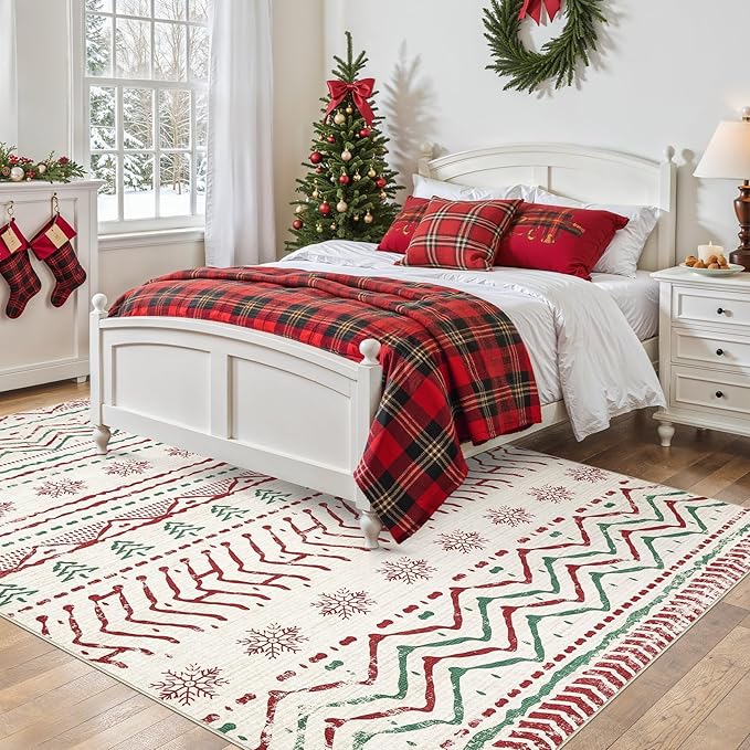Nakagishi Christmas Rugs: 8x10 Washable Boho Large Neutral Soft Rug Stain Resistant Modern Indoor Floor Non-Slip Carpet for Bedroom Nursery Kids Playroom Office Dining Room Dorm