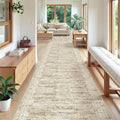 3x18 Washable Runner Rug for Hallway, Non-Slip Long Hallway Runner for Entryway, Soft Vintage Kitchen Mats for Floor, Abstract Dining Room, Bedroom, Living Room Rugs(3'x18', Brown/Ivory)
