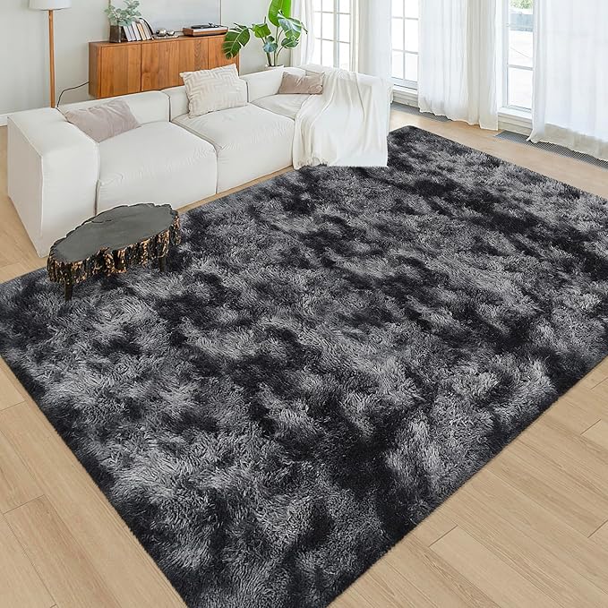 Black Grey Tie-Dyed Rug for Living Room 6x9 Fluffy Area Rug Mat Bedside Throw Rug for Bedroom Kids Room Boys Teens Nursery Baby Dorm Office Home Decor Aesthetic Carpets