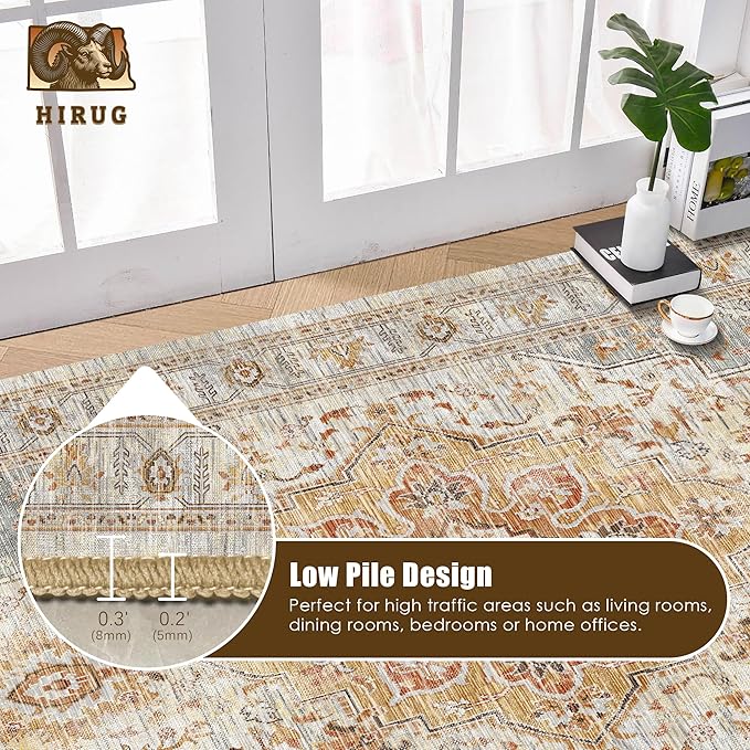 Washable Area Rug 8' x 10' Vintage Traditional Persian Mat - Foldable Distressed Non-Slip Machine Washable Carpet for Living Room Bedroom Kitchen Home Decor - Dove Gray and Coral