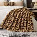 Cozy Bliss Cheetah Leopard Print Faux Fur Throw Blanket for Couch, Fuzzy Soft Plush Thick Bubble Blanket for Sofa Bedroom Living Room, 60x80 Inches Brown