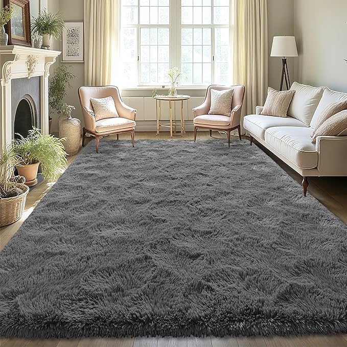 LOCHAS Ultra Soft Indoor Modern Area Rugs 6x9, Fluffy Living Room Carpets for Children Bedroom Home Decor Nursery Rug, Coal-Gray