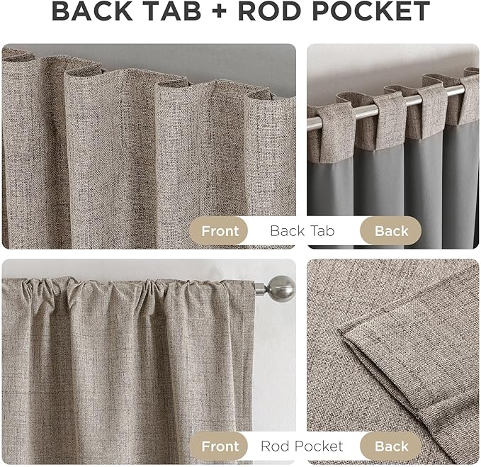 Joydeco Blackout Curtains for Bedroom - 72 Inch Long 100% Light Blocking 2 Panels Set Linen Drapes, Thermal Insulated Room Darkening Curtains, Linen Textured for Living Room, Rod Pocket & Back Tabs