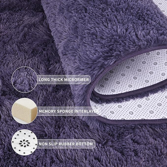 Tepook Fluffy Large Rugs for Living Room, Shag Area Rug 6x9 Soft Carpet for Bedroom, Modern Shaggy Rug for Kids Boys Girls, Plush Indoor Nursery Home Decor Rug with Non-Slip Bottom, Gray Purple