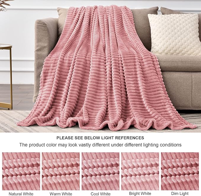 BEDELITE Fleece Blanket King Size – 3D Ribbed Jacquard Soft and Warm Decorative Fuzzy Blankets – Cozy, Fluffy, Plush Lightweight Throw Blankets for Couch, Bed, Sofa(Pink, 108x90 inches)