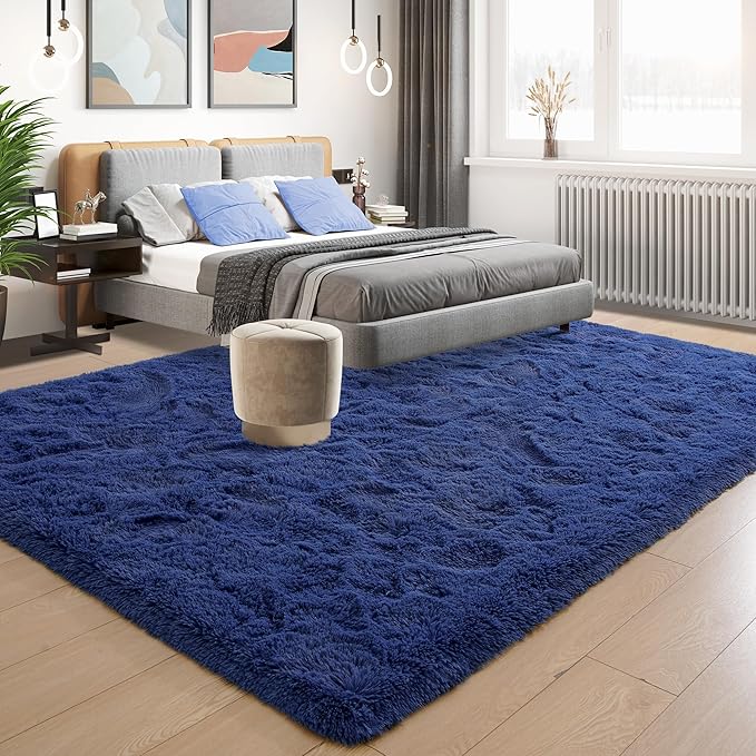 Tepook Super Soft Fluffy Rug for Bedroom, Modern Shaggy Fuzzy Kids Rugs for Living Room, Plush Indoor Nursery Home Decor Dorm Carpet with Non-Slip Bottom, Light Navy, 4 X 6 Feet