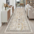 Madane 3x12 Hallway Runner Rug - Non Slip Washable 12ft Runner for Hallways Soft Vintage Kitchen Rugs Low-Pile Carpet Runner for Entryway Bathroom Thin Floor Mat for Bedroom Dining Room, Brown/Gold