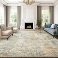 9x12 Area Rugs for Living Room, Non-Slip Machine Washable Vintage Rugs, Abstract Low Pile Lightweight Large Rug for Bedroom, Dining Room, Home Office Orange