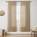 Sand Beige Linen Curtains 80 Inch Length for Living Room Simple Modern Light Filtering Semi Sheer Curtain Back Tab Rustic Farmhouse Luxury Home Decor Drapes for Bedroom Dinner Room 52x80, 2 Panels
